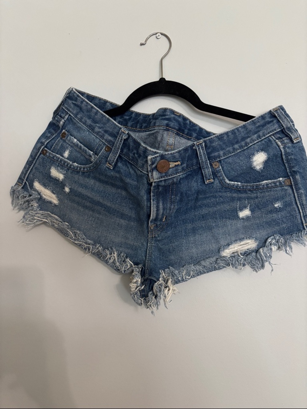 BDG Distressed Frayed Hem Denim Shorts - Blue